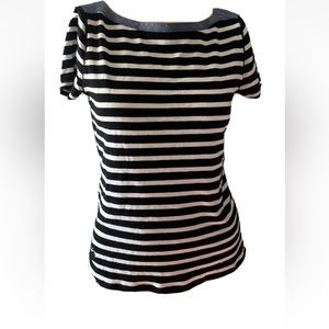 LAUREN RALPH LAUREN Black & White Striped Short Sleeve  Sz M